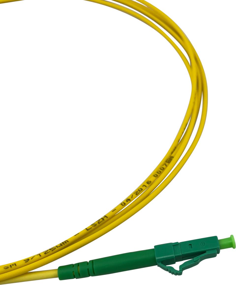 Patchkabel LC/APC - LC/APC simplex 13m 8° Schrägschliff, grün - Kabel: Gelb,  Durchmesser: 1,8mm Corning SMF-28e fiber