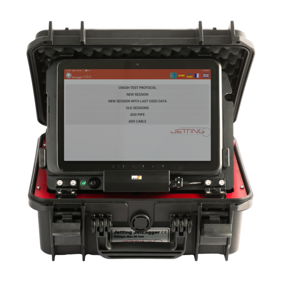 Jetting JetLogger, Dokumentation system für V1, V2 and V3 Inkl. Tablet (10"), Kabeln, Batterien und Anschlusskabel. Holzbox