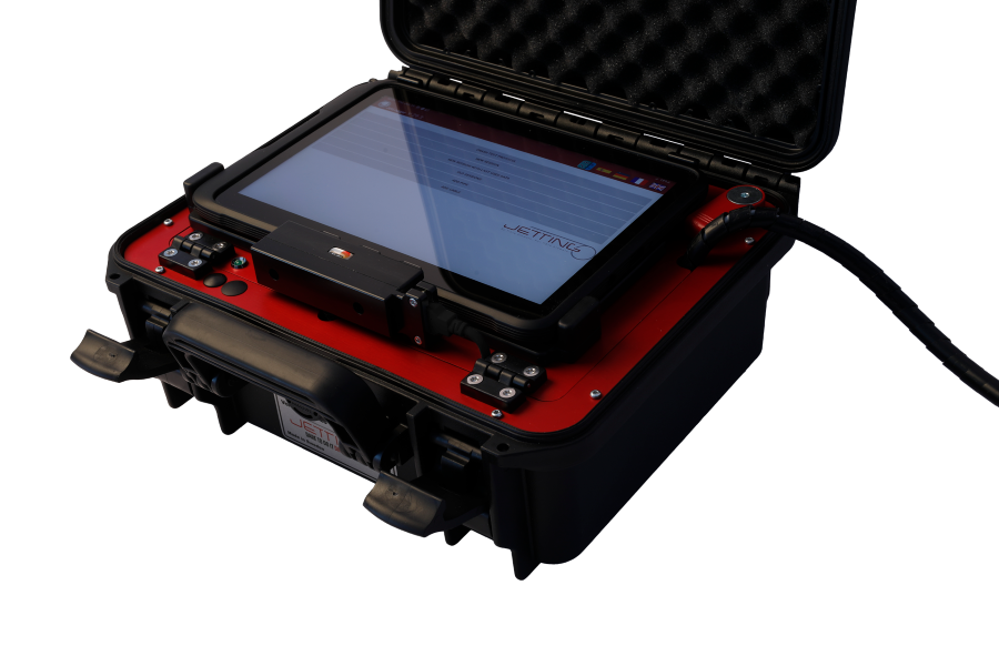 Jetting JetLogger, Dokumentation system für V1, V2 and V3 Inkl. Tablet (10"), Kabeln, Batterien und Anschlusskabel. Holzbox