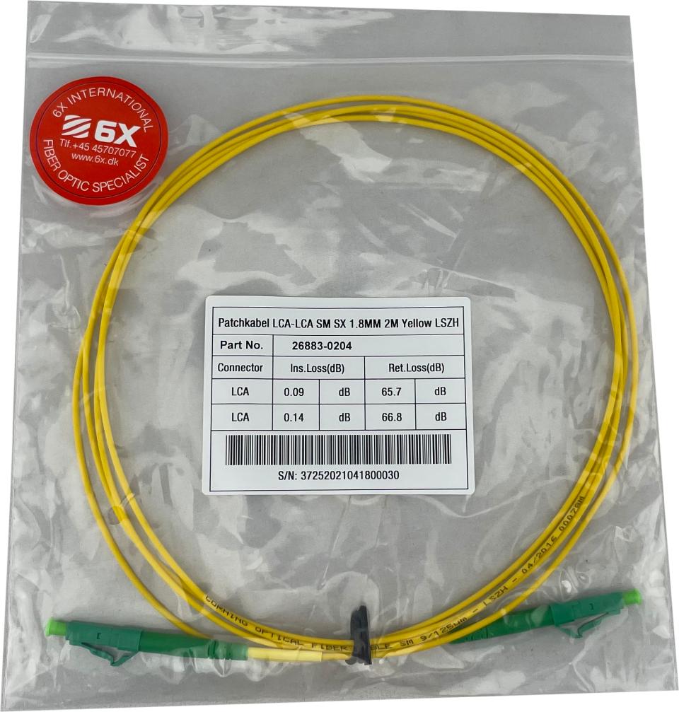 Patchkabel LC/APC - LC/APC simplex 2m 8° Schrägschliff, grün - Kabel: Gelb, Durchmesser: 1,8mm Corning SMF-28e fiber