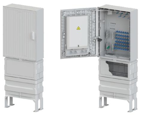 Langmatz LIZENZ Schrank Gf-NVt 22 L 90x7 + 6x7/12 -Nur für eigenwirtschaftliche Projekte der Telekom RAL 7038, IP54 Inkl. Fasermanagement+144 Kass Sockel EK265/65